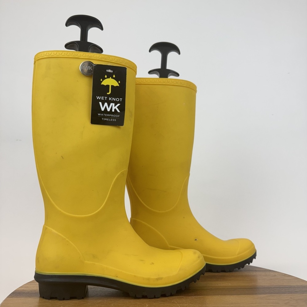 Womens Wet Knot Surrey Yellow Rubber Tall Casual Waterproof Rain Boots‎ Size 6 M